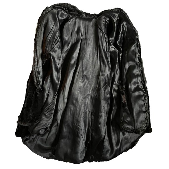 Vintage Black Genuine Sheared Fur Cape Capelet Lined Real Shawl Jacket Wrap - Picture 5 of 6